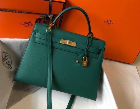 Hermes Sellier Kelly 28cm of Epsom Leather Bag 20336 Green - luxibagsmall