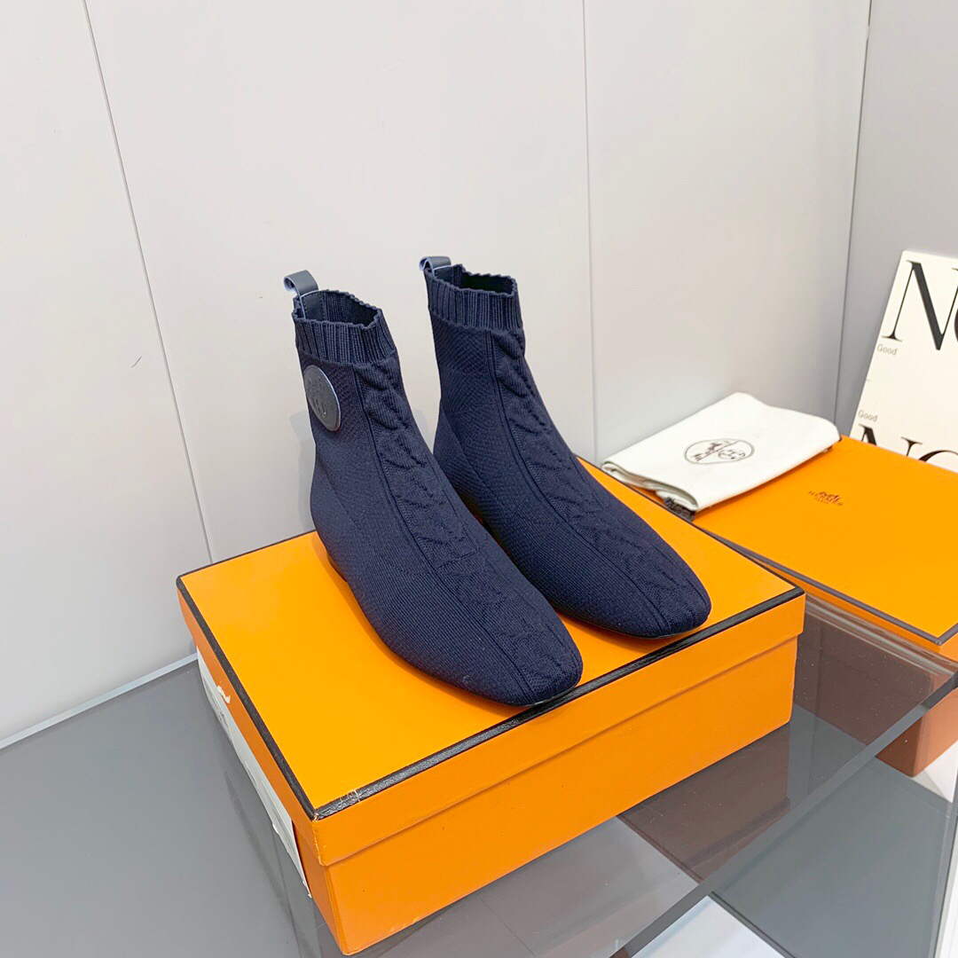 Hermes Shoes H212161Z Duo Ankle Boot Bleu Fonc¨¦