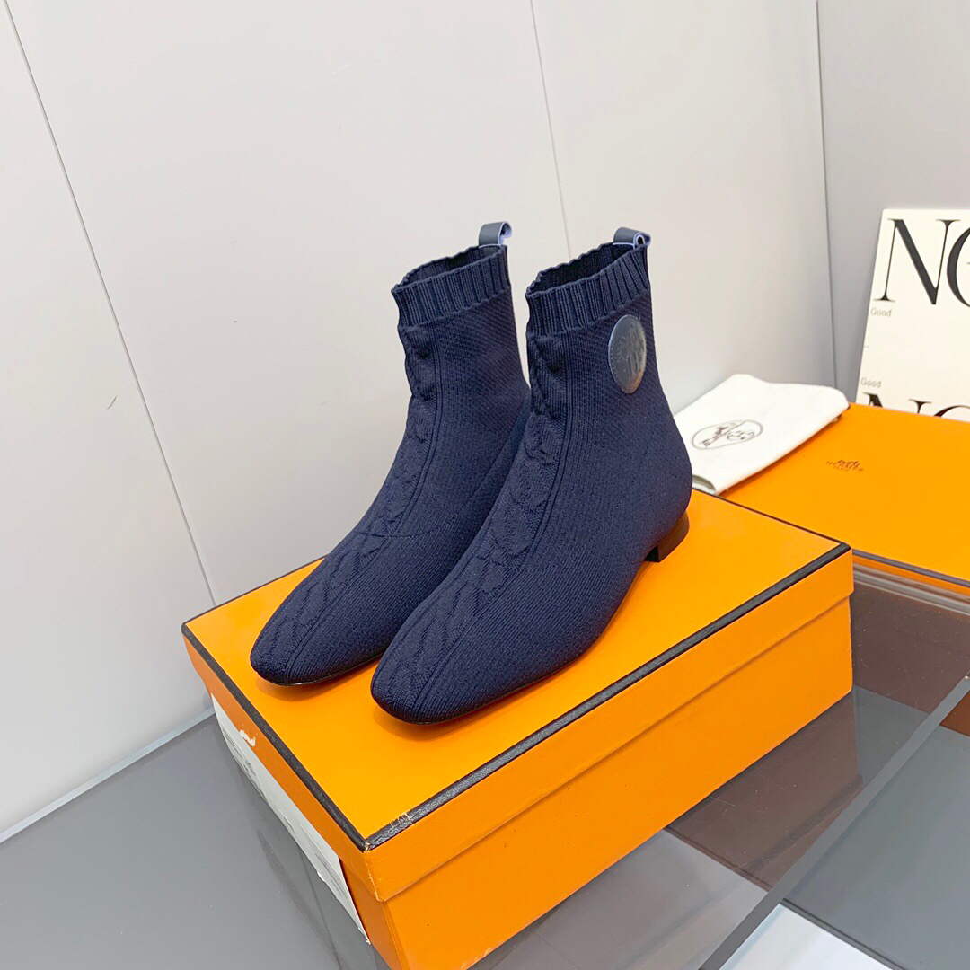 Hermes Shoes H212161Z Duo Ankle Boot Bleu Fonc¨¦