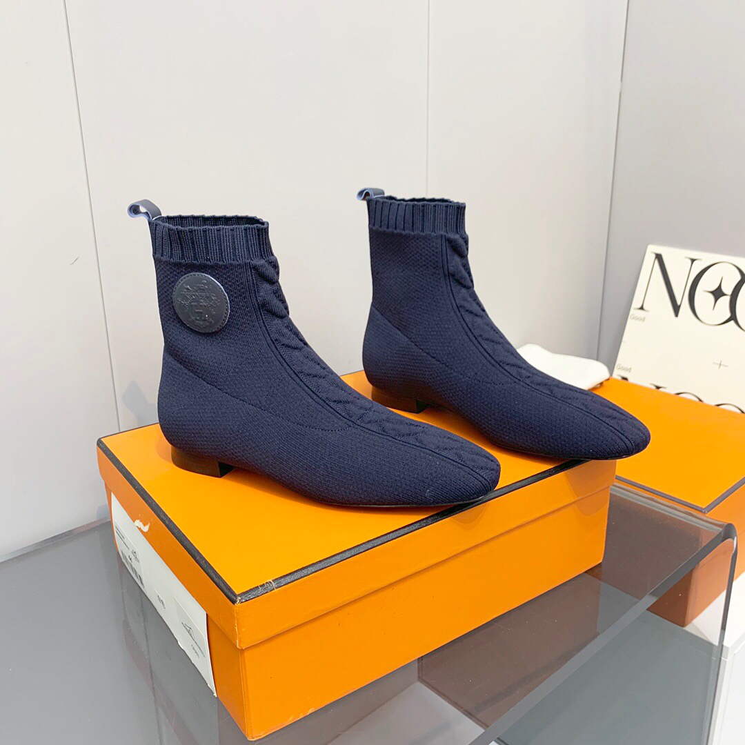 Hermes Shoes H212161Z Duo Ankle Boot Bleu Fonc¨¦