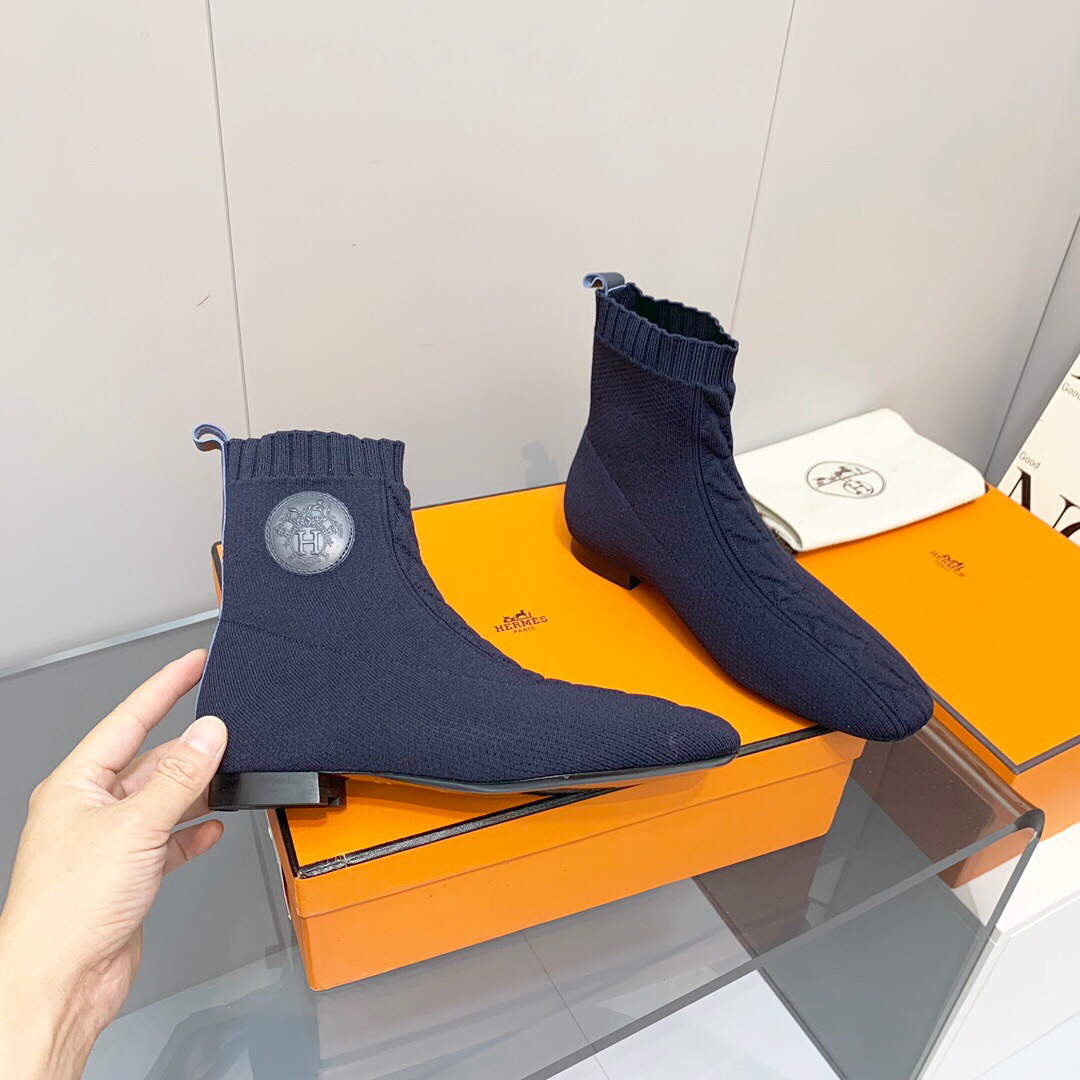 Hermes Shoes H212161Z Duo Ankle Boot Bleu Fonc¨¦