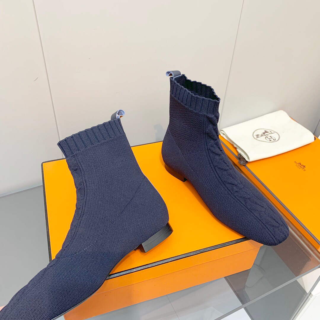 Hermes Shoes H212161Z Duo Ankle Boot Bleu Fonc¨¦