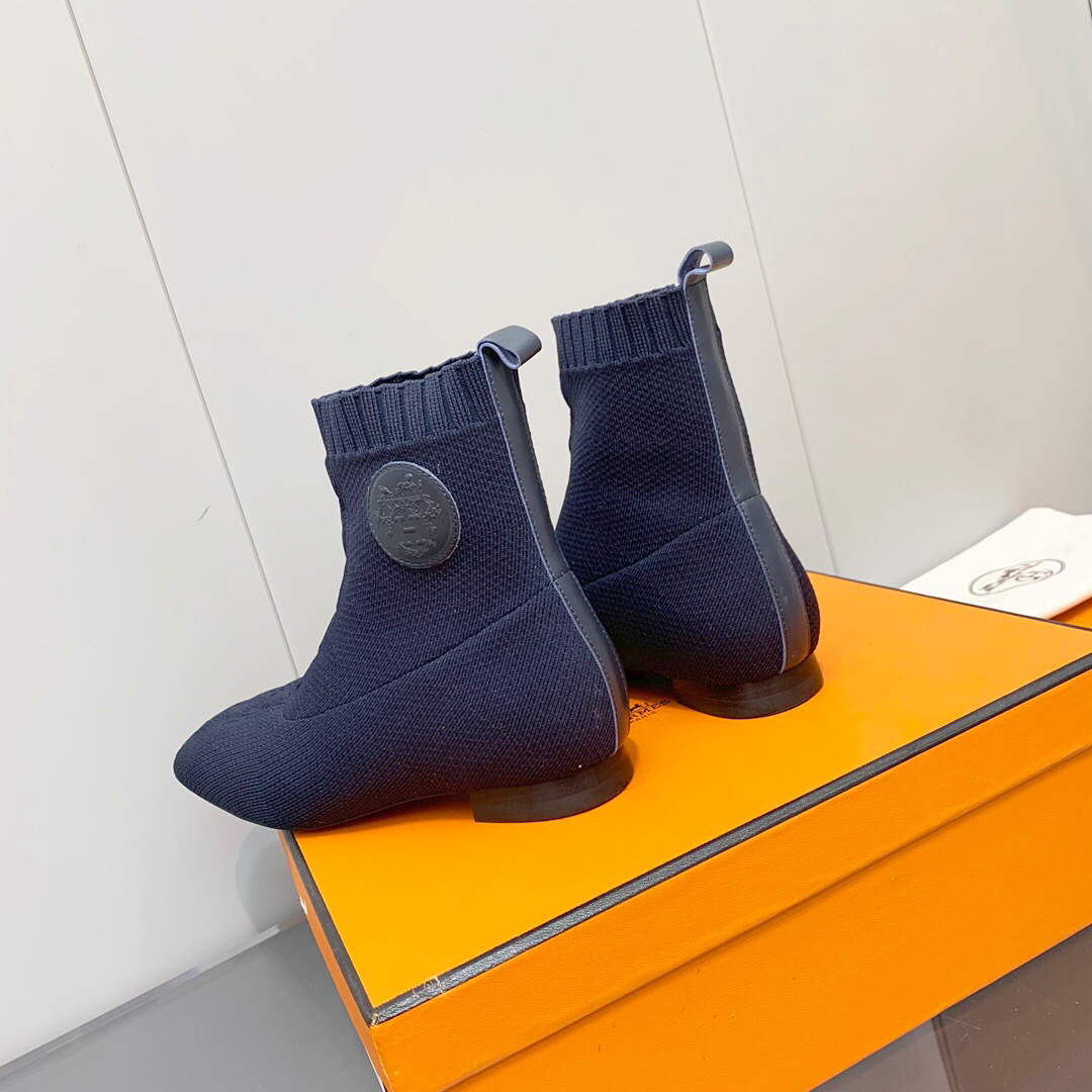 Hermes Shoes H212161Z Duo Ankle Boot Bleu Fonc¨¦