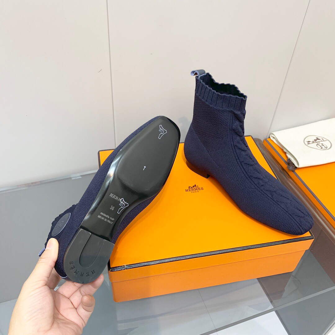 Hermes Shoes H212161Z Duo Ankle Boot Bleu Fonc¨¦