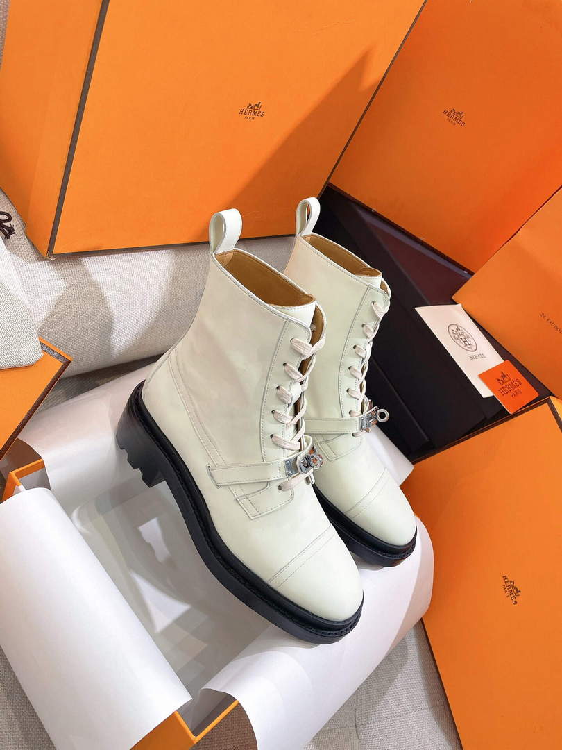 Hermes Shoes H222069Z Funk Ankle Boot Beige Glaise