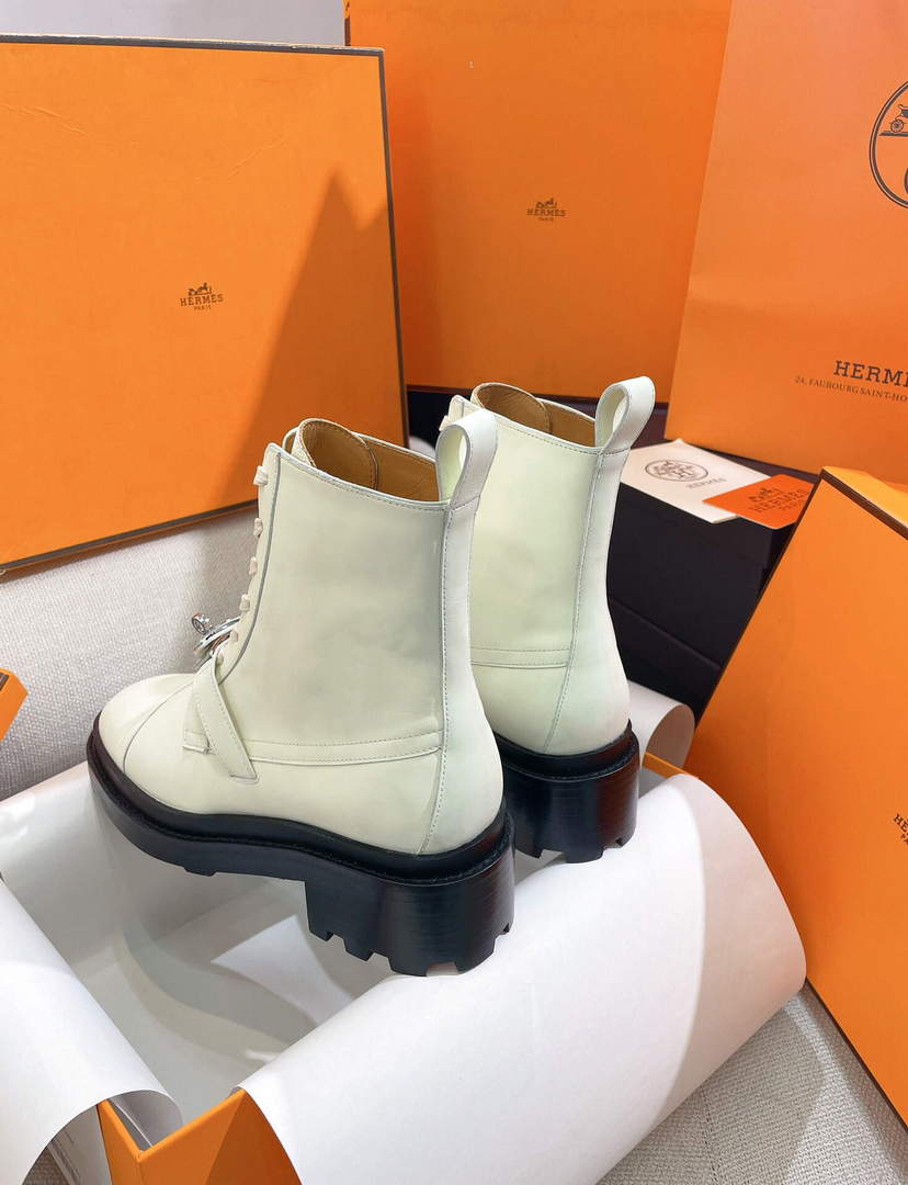Hermes Shoes H222069Z Funk Ankle Boot Beige Glaise