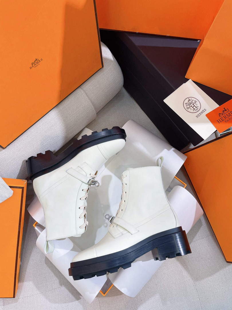 Hermes Shoes H222069Z Funk Ankle Boot Beige Glaise