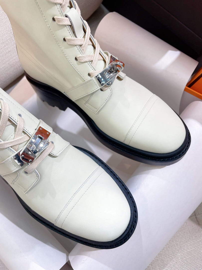 Hermes Shoes H222069Z Funk Ankle Boot Beige Glaise
