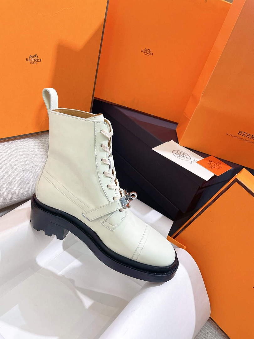 Hermes Shoes H222069Z Funk Ankle Boot Beige Glaise