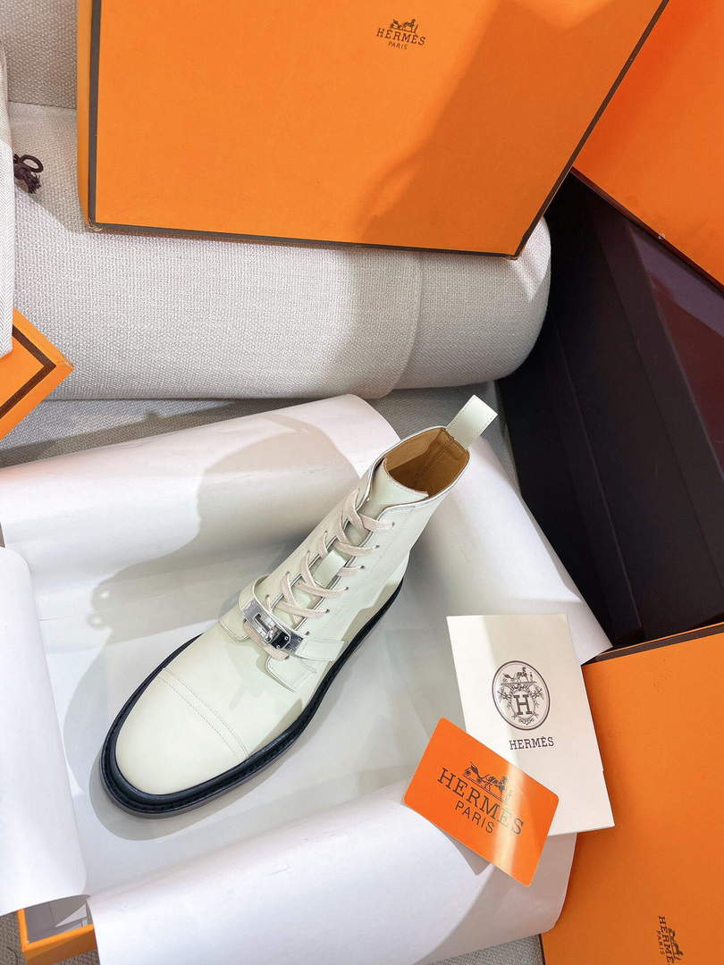 Hermes Shoes H222069Z Funk Ankle Boot Beige Glaise
