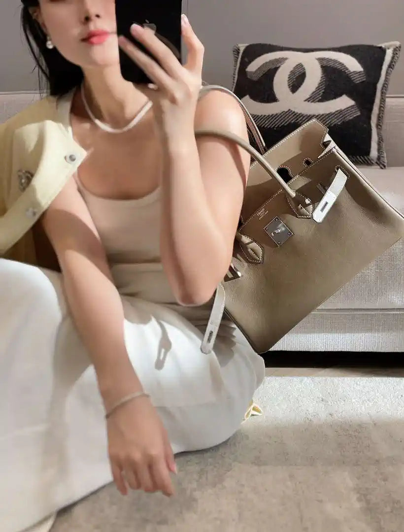 Hermes Shoulder Birkin 29 Etoupe Evercolor Palladium Hardware H92202