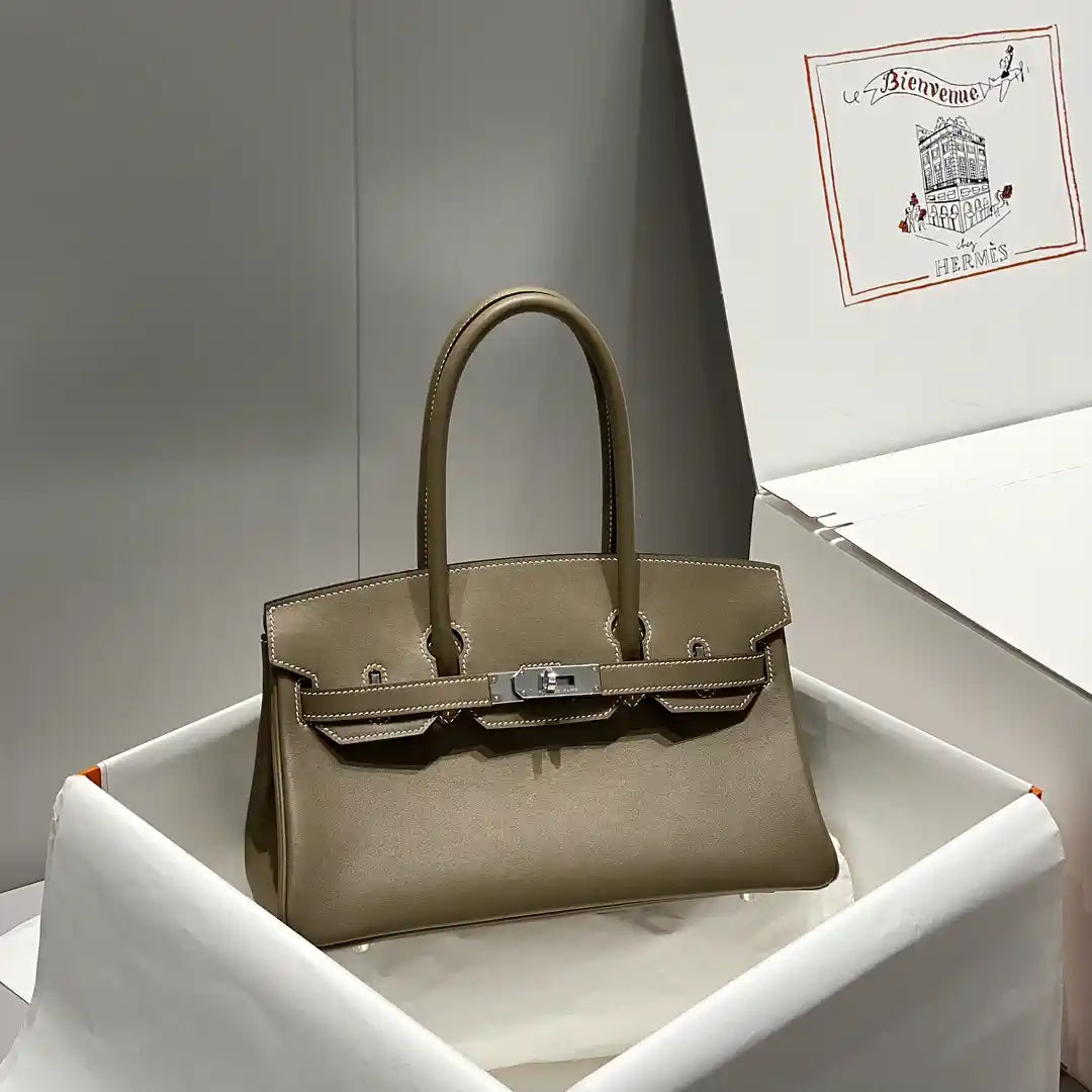 Hermes Shoulder Birkin 29 Etoupe Evercolor Palladium Hardware H92202