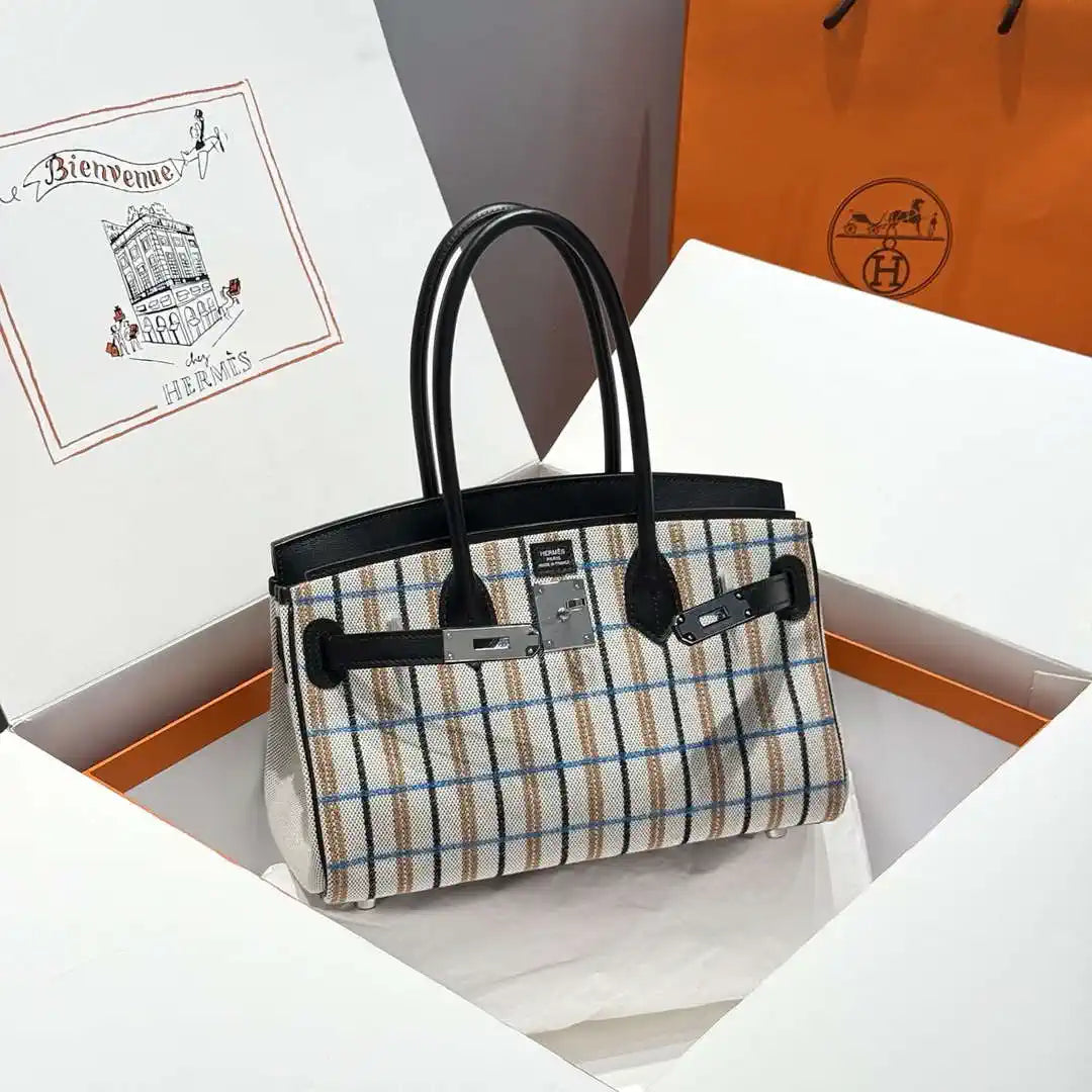 Hermes Shoulder Birkin 29 Etoupe Evercolor & canvas Palladium Hardware H92207