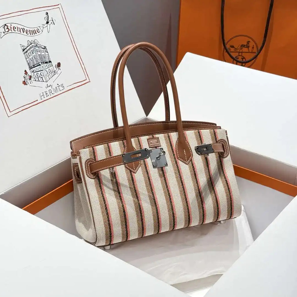 Hermes Shoulder Birkin 29 Etoupe Evercolor & canvas Palladium Hardware H92209
