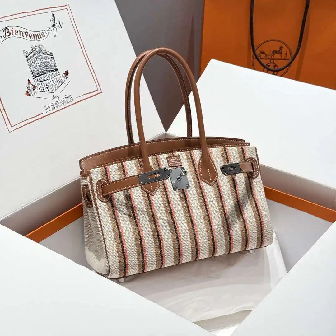 Hermes Shoulder Birkin 29 Etoupe Evercolor & canvas Palladium Hardware H92209