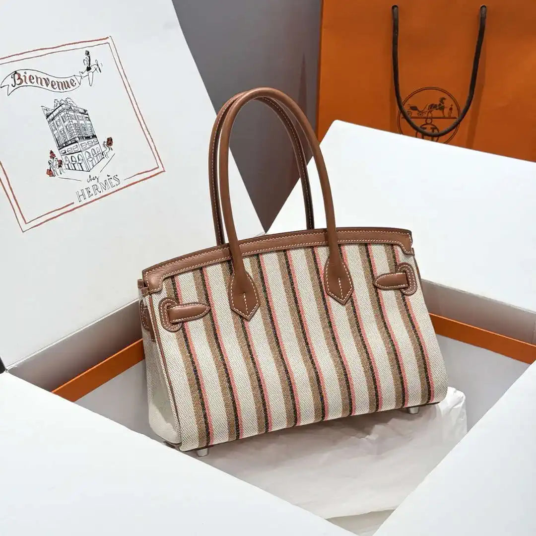 Hermes Shoulder Birkin 29 Etoupe Evercolor & canvas Palladium Hardware H92209
