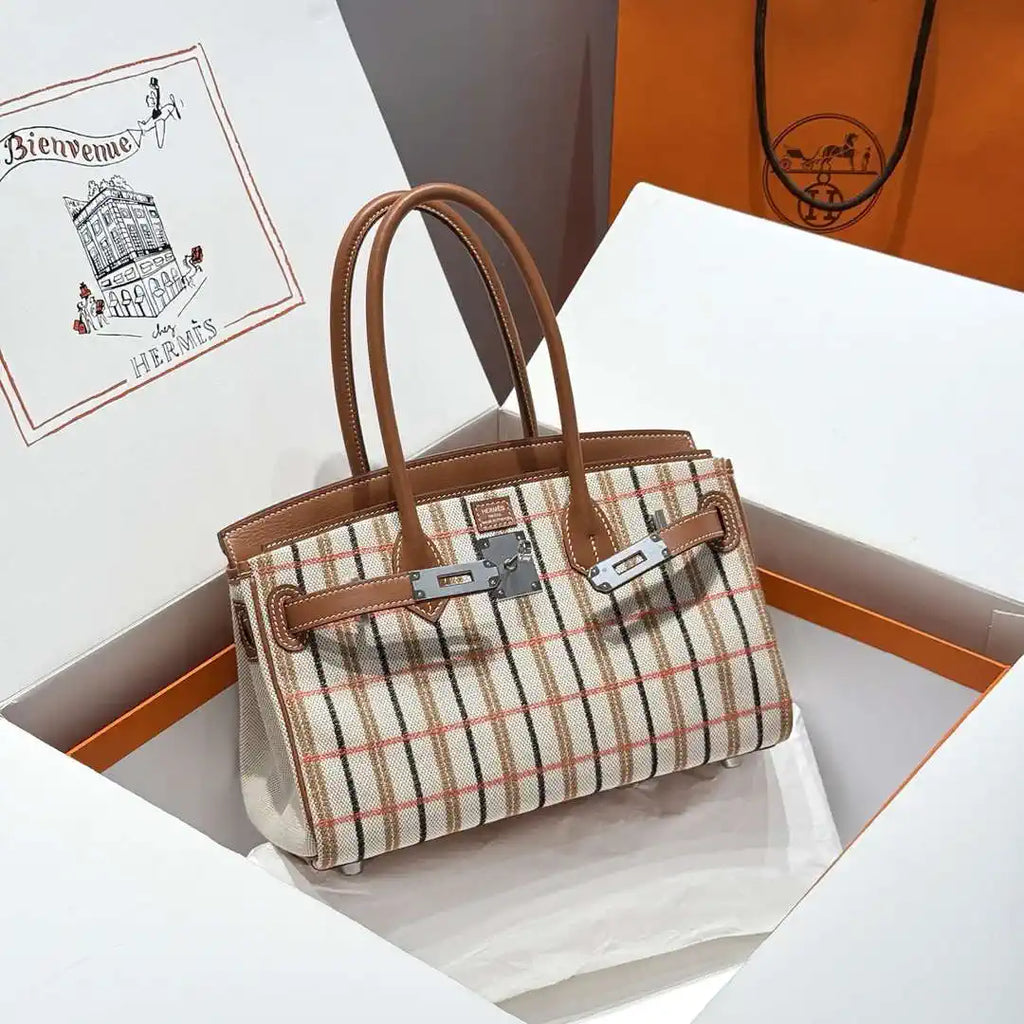 Hermes Shoulder Birkin 29 Etoupe Evercolor & canvas Palladium Hardware H92210