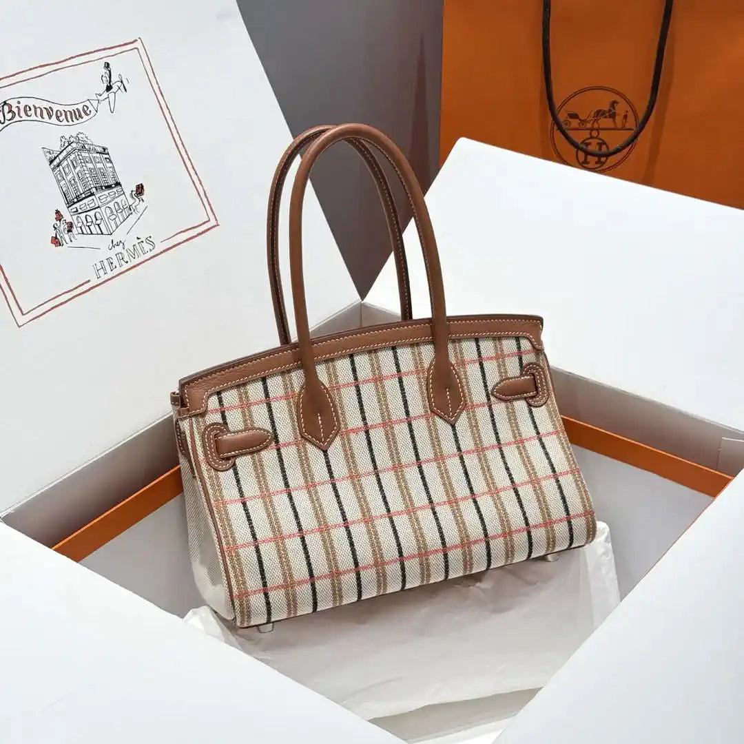 Hermes Shoulder Birkin 29 Etoupe Evercolor & canvas Palladium Hardware H92210