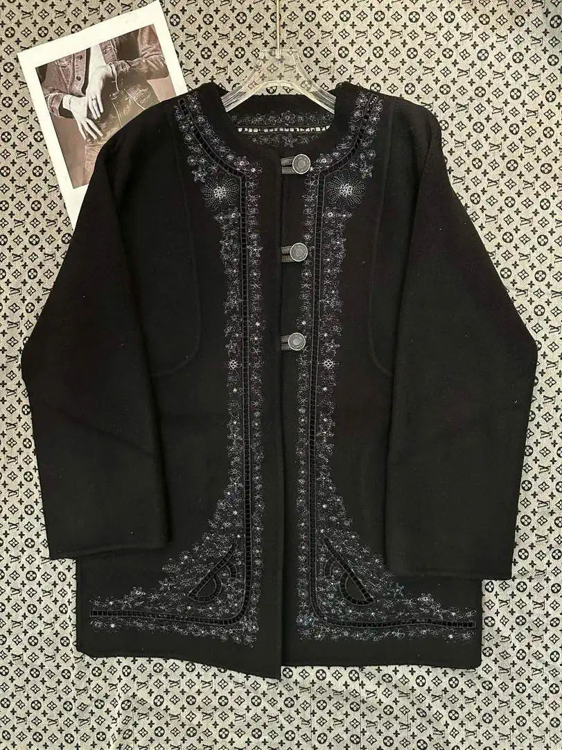 Hermes Women Double-faced cashmere embroidery pattern Coat H33334