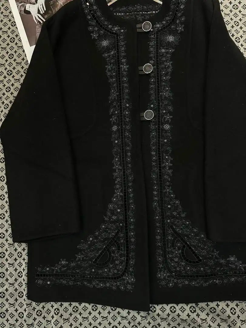 Hermes Women Double-faced cashmere embroidery pattern Coat H33334
