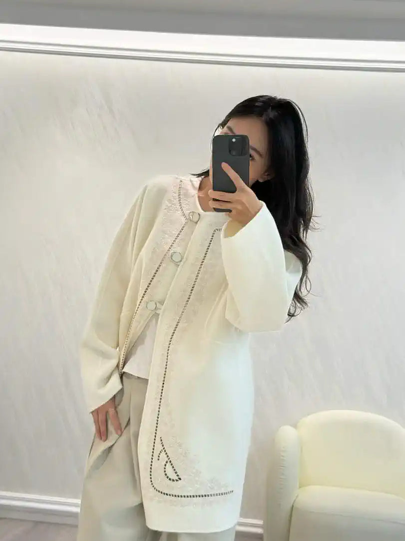 Hermes Women Double-faced cashmere embroidery pattern Coat H33333