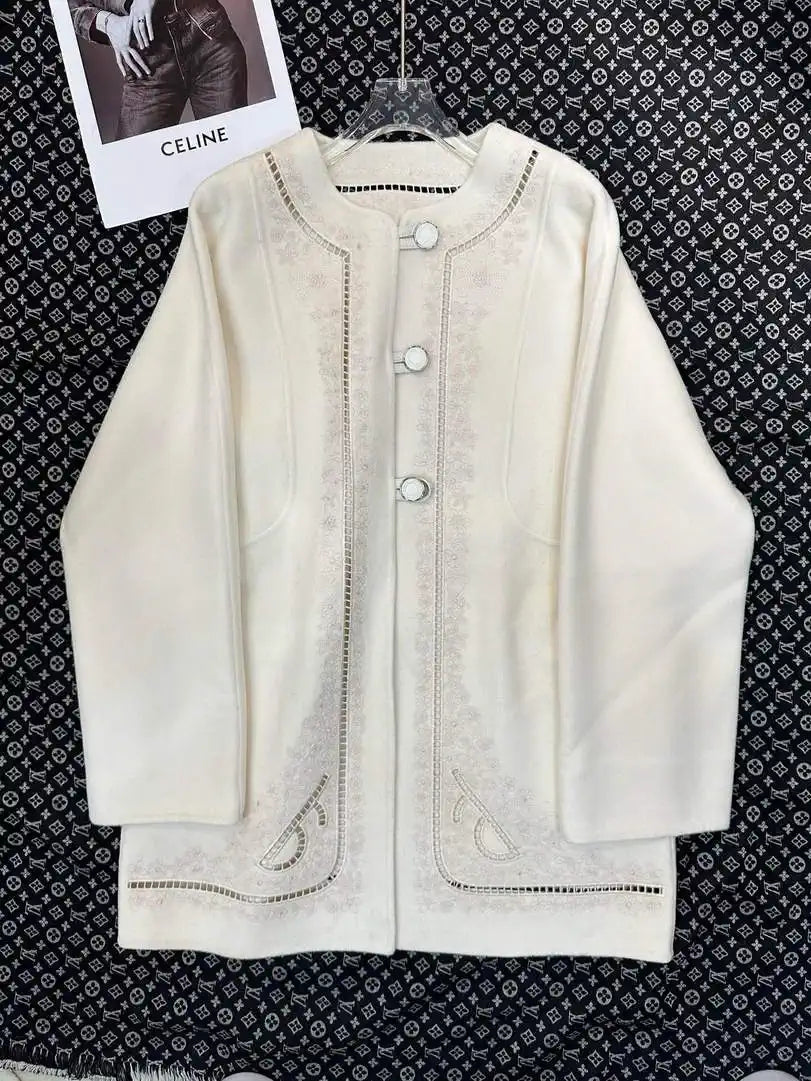 Hermes Women Double-faced cashmere embroidery pattern Coat H33333