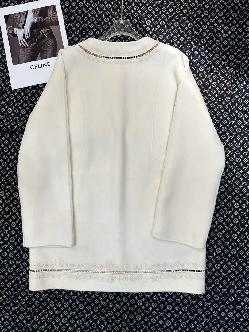 Hermes Women Double-faced cashmere embroidery pattern Coat H33333