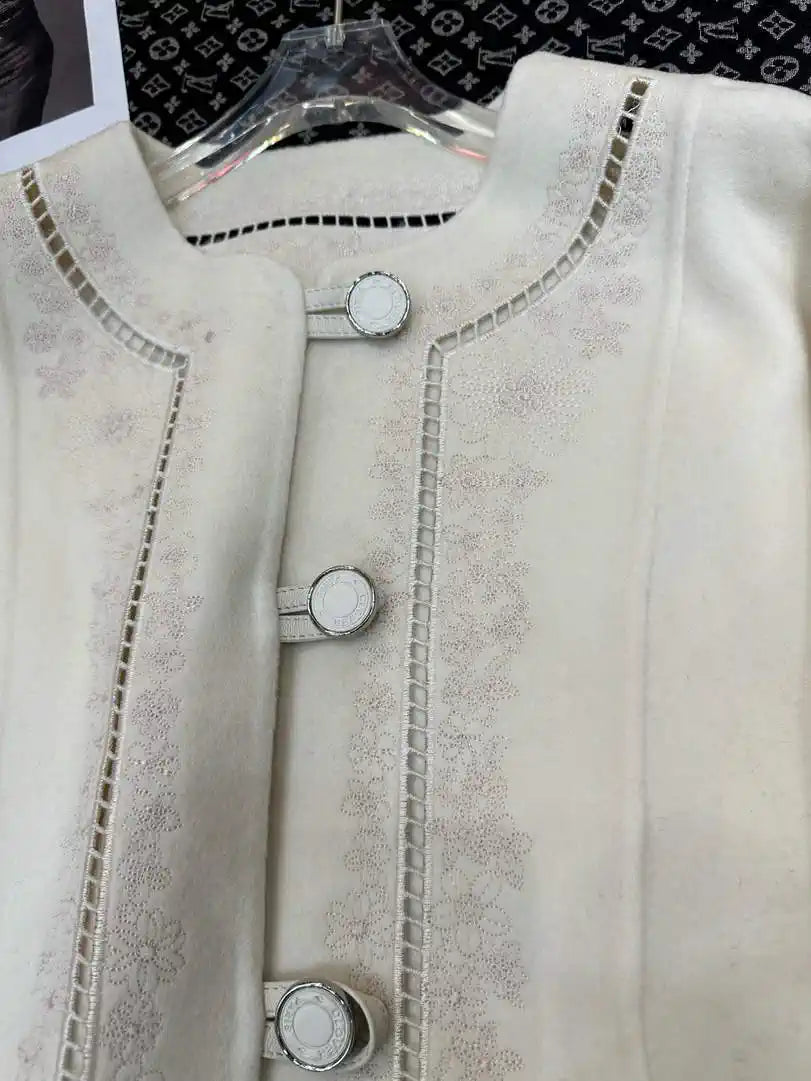 Hermes Women Double-faced cashmere embroidery pattern Coat H33333