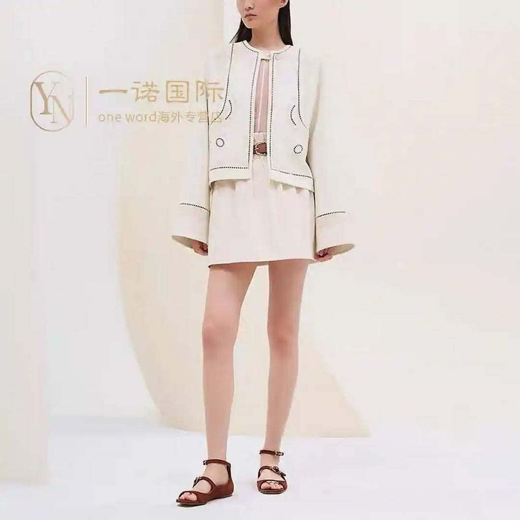 Hermes Women Embroidered hollow double-faced cashmere short coat H33368