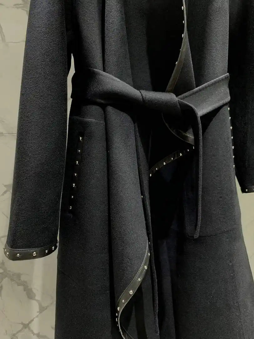 Hermes Women Loose-fitting cashmere coat with leather and rivet H33348