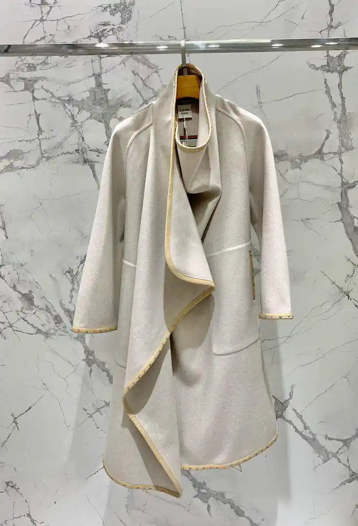 Hermes Women Loose-fitting cashmere coat with leather and rivet H33349