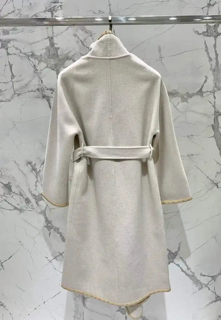 Hermes Women Loose-fitting cashmere coat with leather and rivet H33349