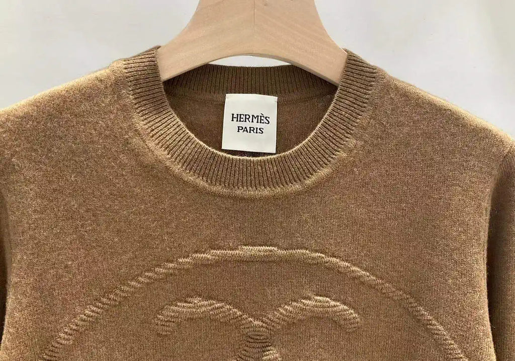 Hermes Women Medallion knitted long-sleeved cashmere pullover sweater H33353