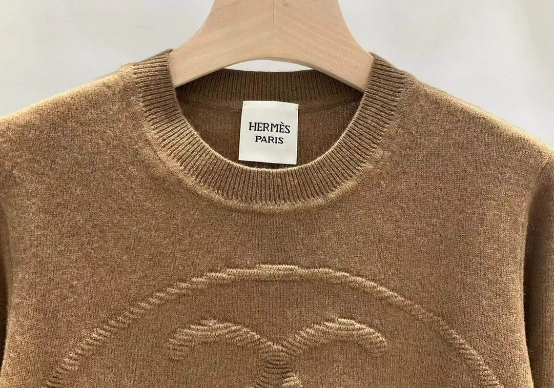 Hermes Women Medallion knitted long-sleeved cashmere pullover sweater H33353
