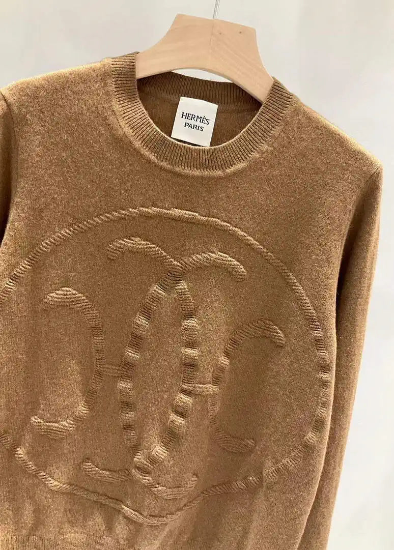 Hermes Women Medallion knitted long-sleeved cashmere pullover sweater H33353