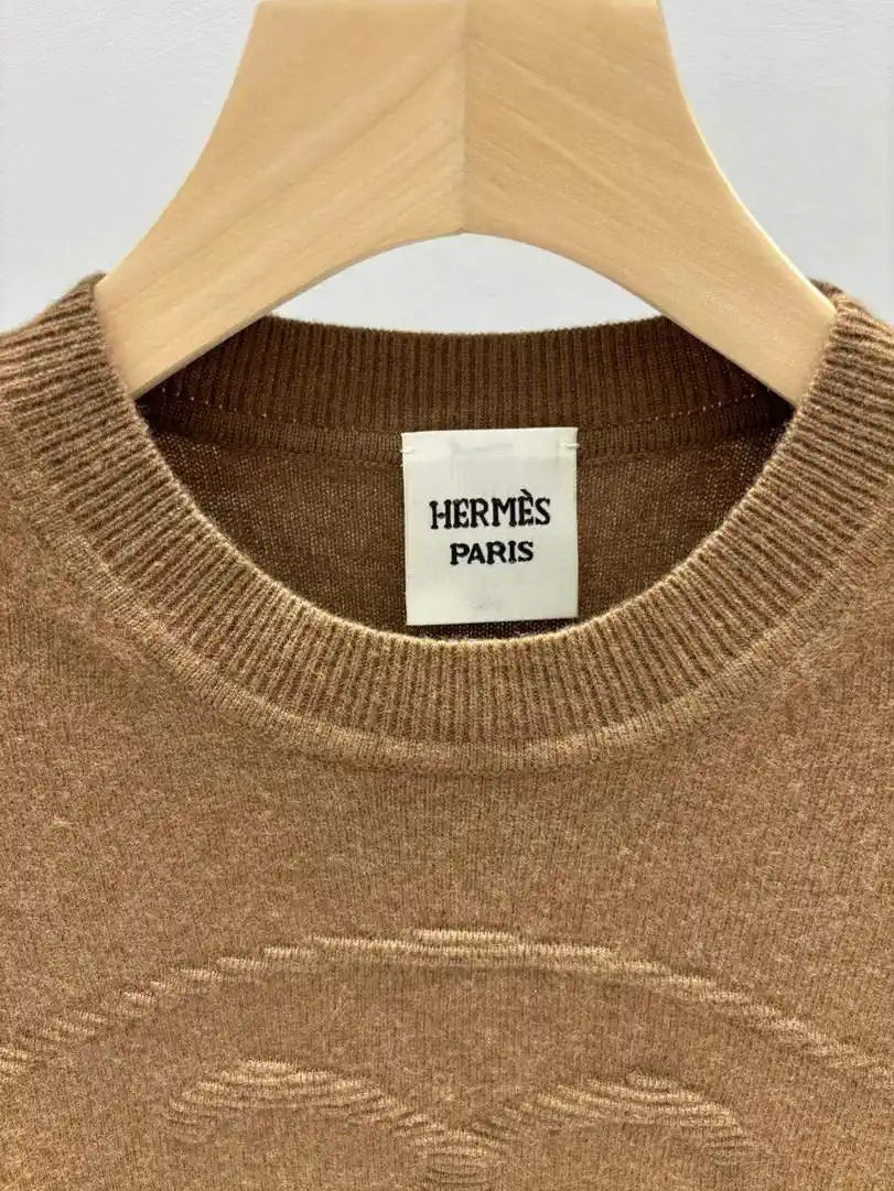 Hermes Women Medallion knitted Short-sleeved cashmere pullover sweater H33354