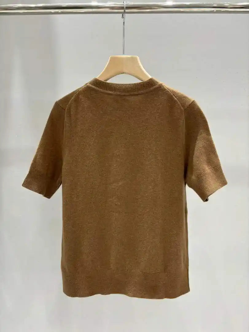 Hermes Women Medallion knitted Short-sleeved cashmere pullover sweater H33354