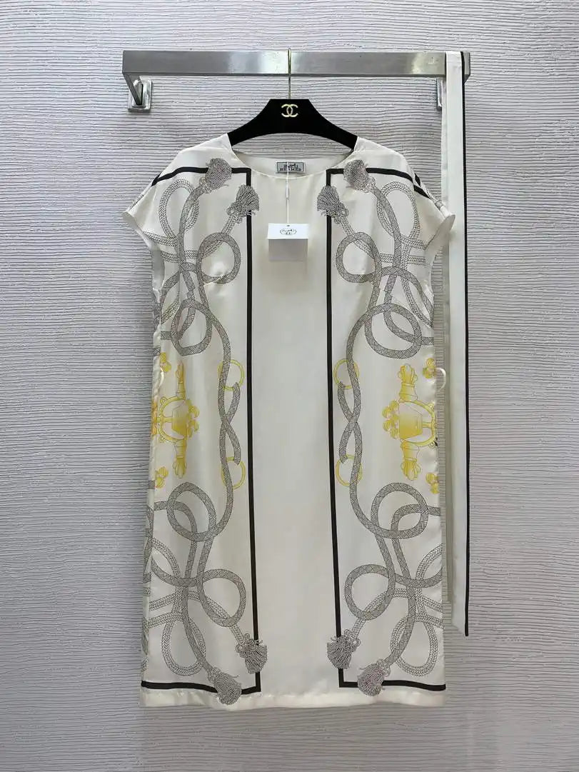 Hermes Women Mulberry silk rope loop pattern print H77205