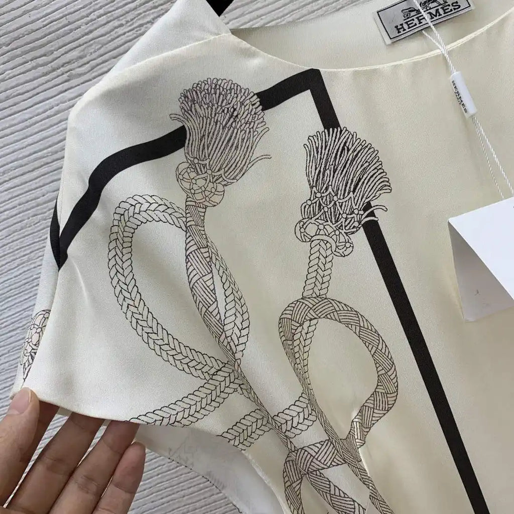 Hermes Women Mulberry silk rope loop pattern print H77205