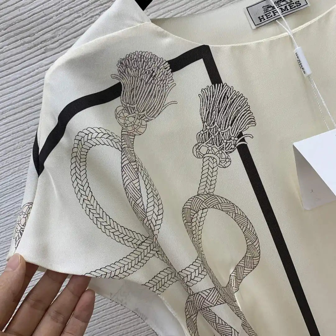 Hermes Women Mulberry silk rope loop pattern print H77205
