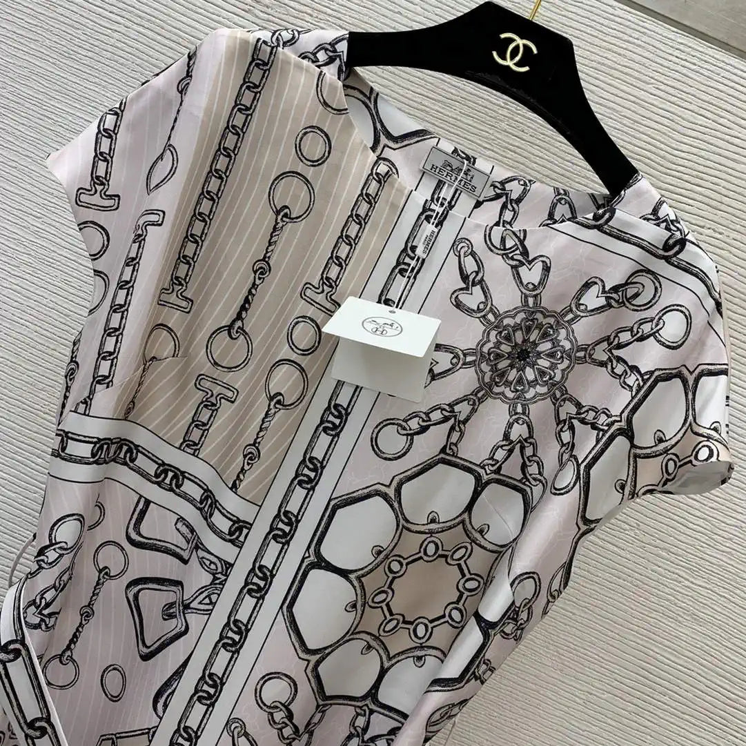 Hermes Women Mulberry silk rope loop pattern print H77206