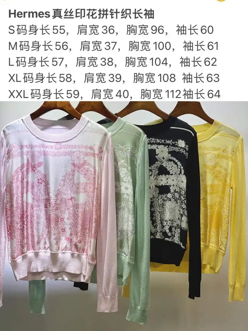 Hermes Women silk and knitted round neck long-sleeved top H33335