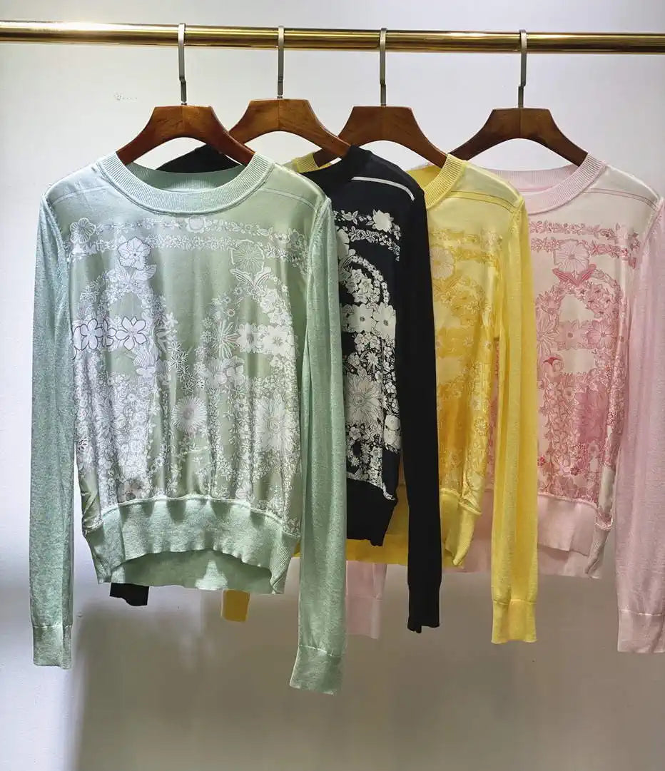 Hermes Women silk and knitted round neck long-sleeved top H33335
