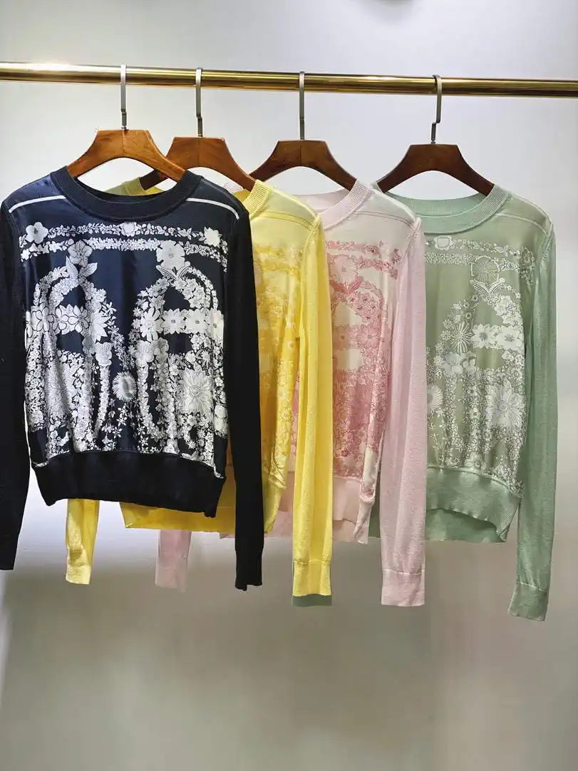 Hermes Women silk and knitted round neck long-sleeved top H33335