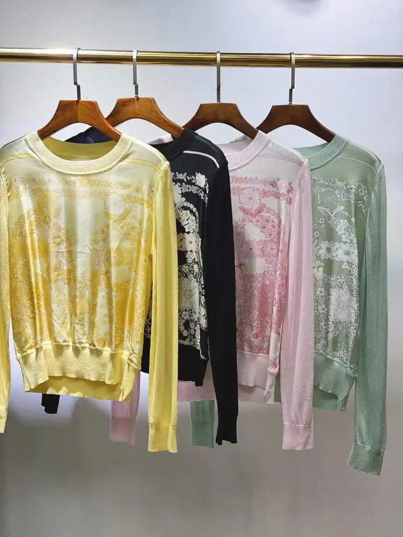 Hermes Women silk and knitted round neck long-sleeved top H33335