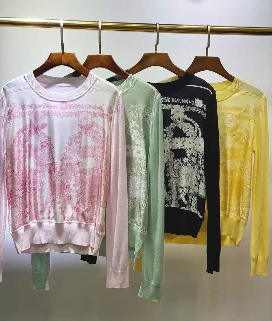 Hermes Women silk and knitted round neck long-sleeved top H33335