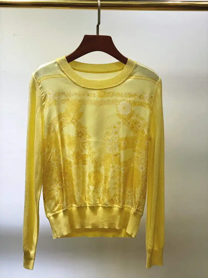 Hermes Women silk and knitted round neck long-sleeved top H33335