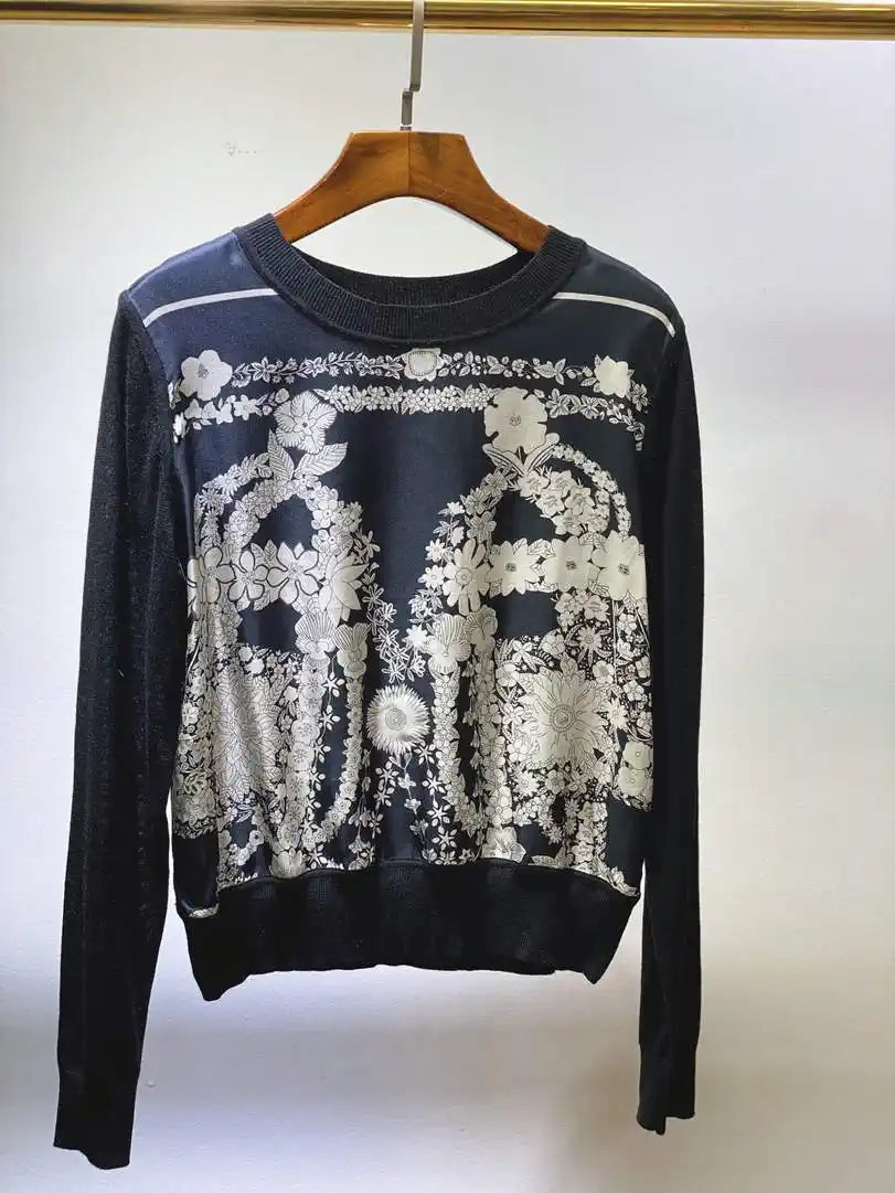 Hermes Women silk and knitted round neck long-sleeved top H33335