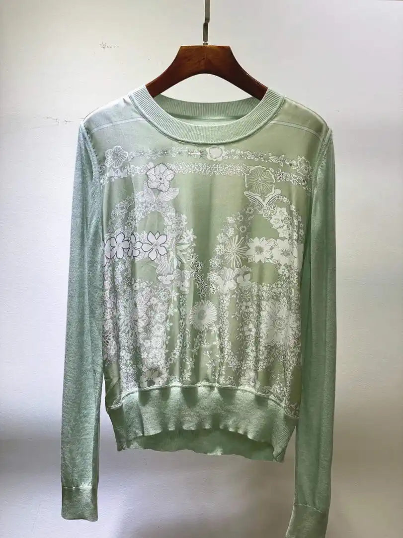Hermes Women silk and knitted round neck long-sleeved top H33335