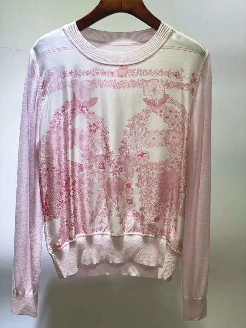 Hermes Women silk and knitted round neck long-sleeved top H33335